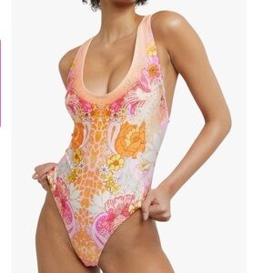 River Island Paisley Scoop Neck One-Piece Swimsuit 8 Rhinestone Detail Wireless